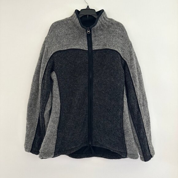 Aran Sweater Market Mens Wool Zip Up Jacket Size Large Fleece Lined Fisherman - Picture 1 of 10
